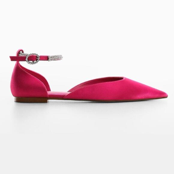 MANGO Fuchsia Bejeweled Pointed Toe Flats NWT - Picture 14 of 16